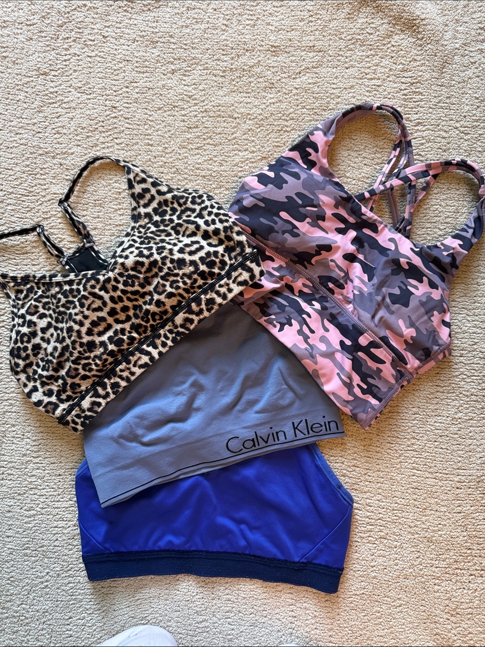 Women's Sports Bra Bundle – Pink Camo, ZYIA Leopard, Calvin Klein & Nike
